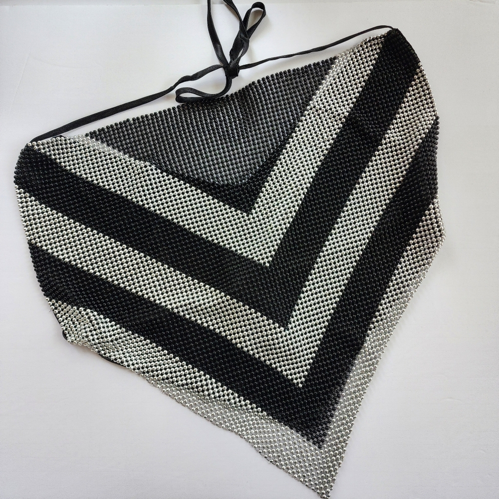 Valiant Paris Beaded Black and Silver Tie Back Halter Top